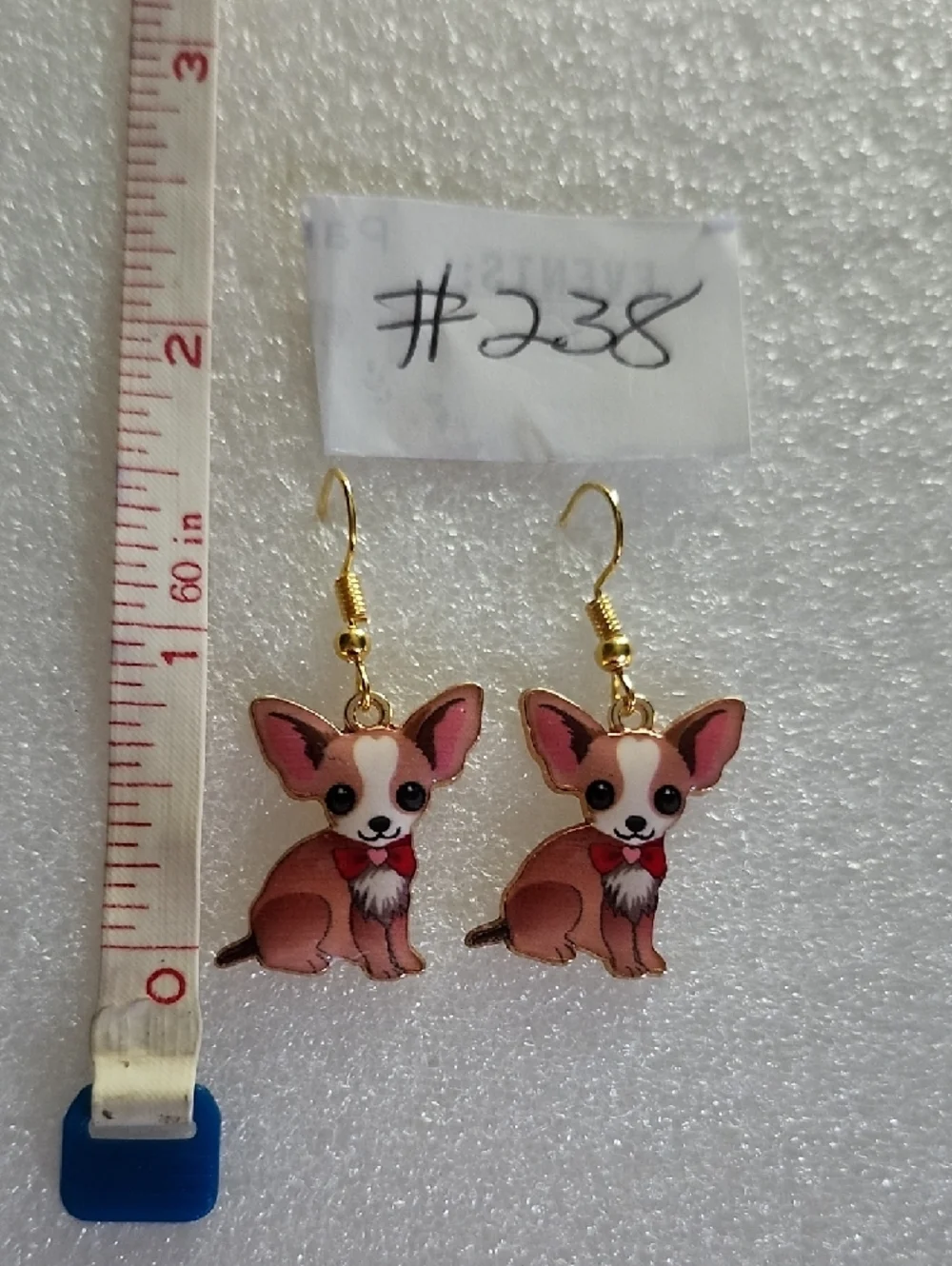 Hand Crafted Pink & Brown Chihuahua Drop Earrings with Gold Hooks
